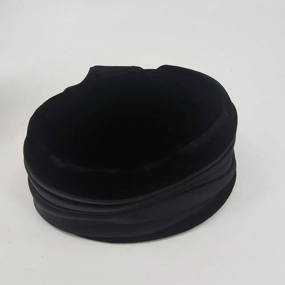 Vintage 1940s - 1950s Black Velvet Satin Bow Church Wedding Pillbox Hat Jackie-O - Picture 7 of 11